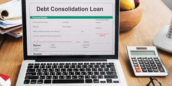 debt consolidation loan on laptop