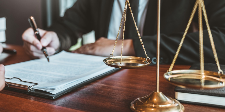 lawyer sitting at desk