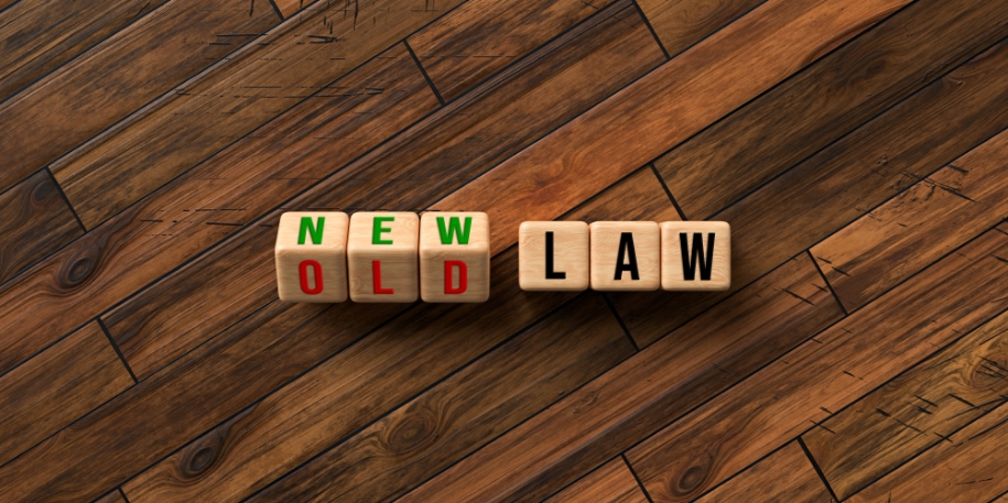 new law wooden blocks spell out 'new law'