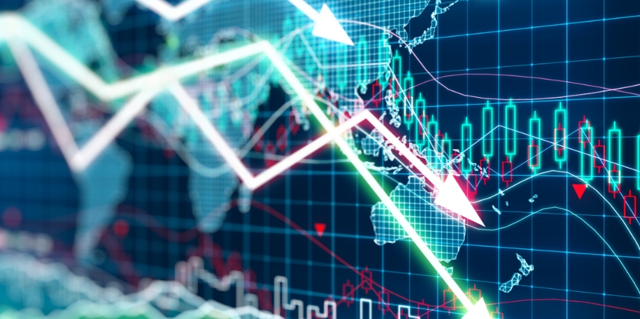 sagging economy stock graph with downward trending arrows